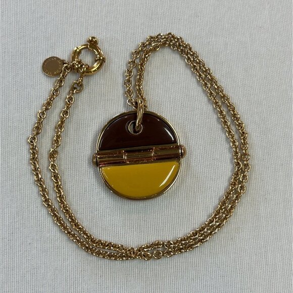 Marc Jacobs Gold Tone Pendant Necklace Enamel Circle Brown Yellow - Picture 5 of 8